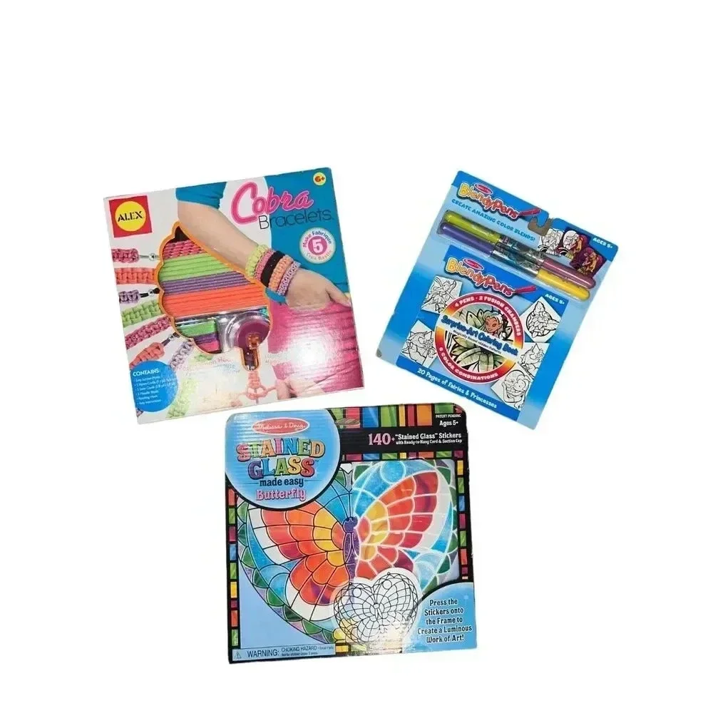 Melissa & Doug GIFT SET stained glass butterfly blendypens art bracelets craft